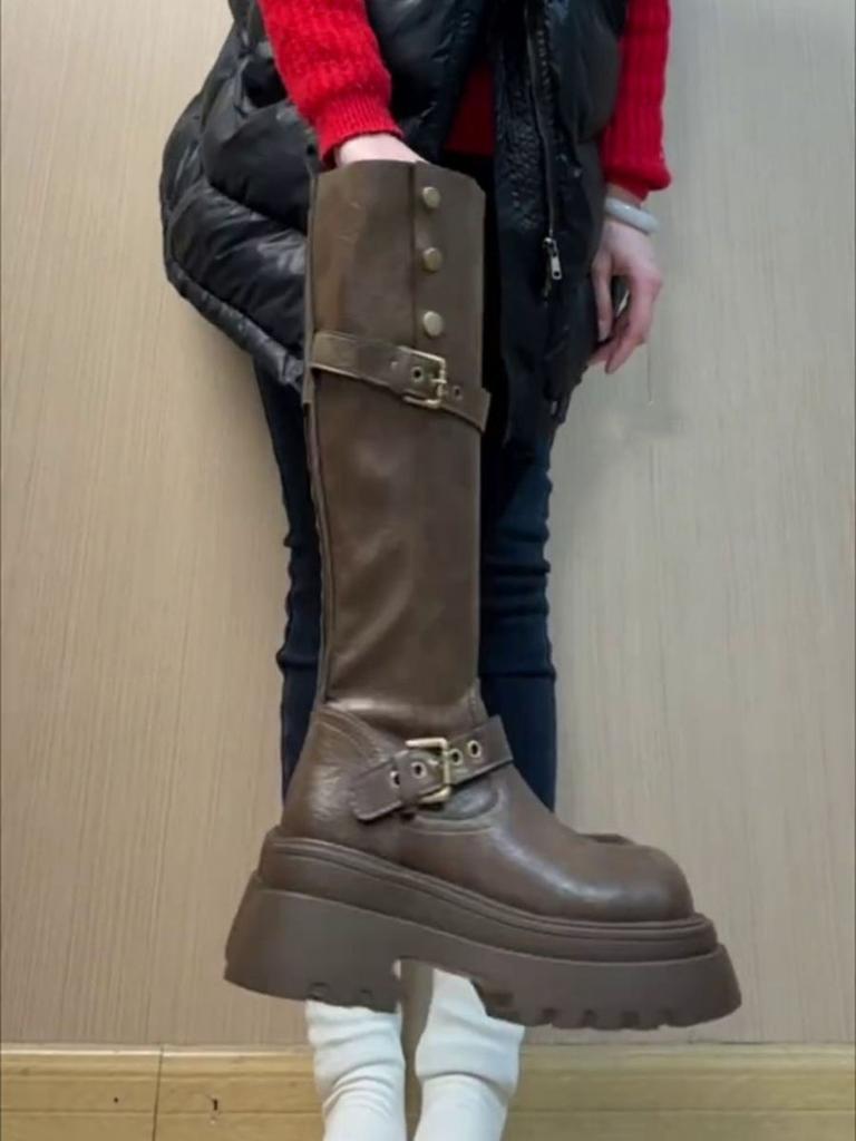 Height-increasing Retro Two-wearing Martin Boots for Women, Thin and Versatile, Thick-soled Knight Boots