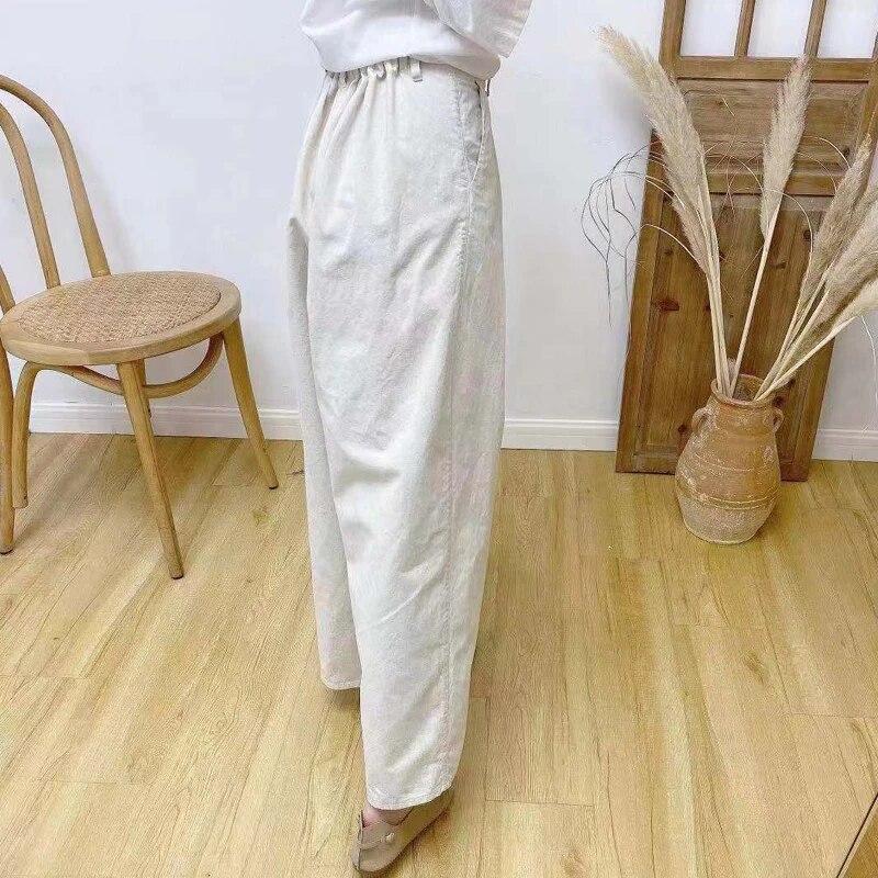 Johnature Vintage Women Pants Summer Casual Solid Color Pockets Ankle-length Harem Pants