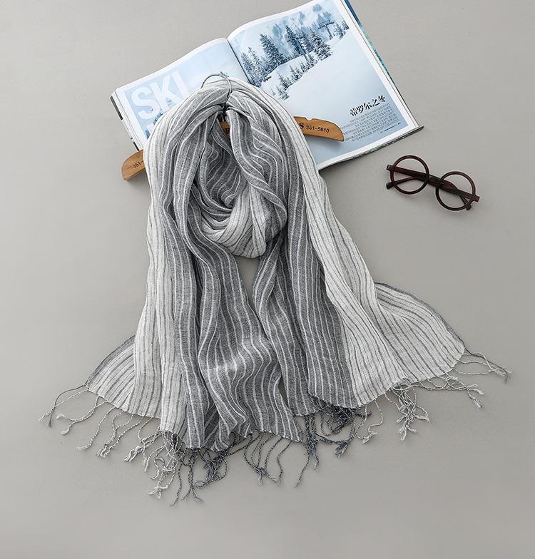 

Весенне-летний тонкий легкий дышащий льняной шарф в полоску с кисточками 55*180СМ 55x180cm