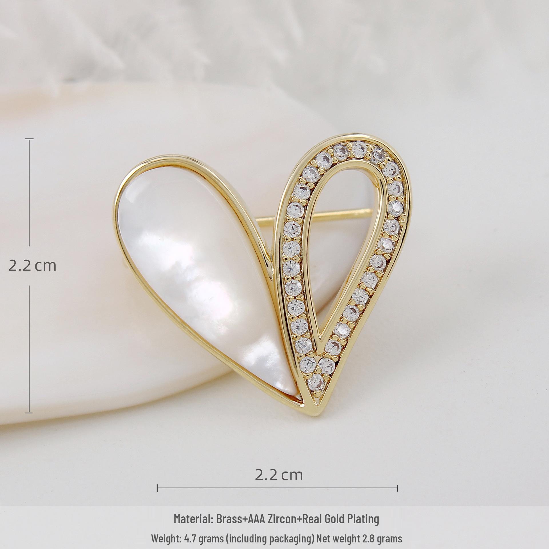 Elegant Mother-of-Pearl Heart Brooch: Luxurious Micro-Paved Zirconia Pin for Women