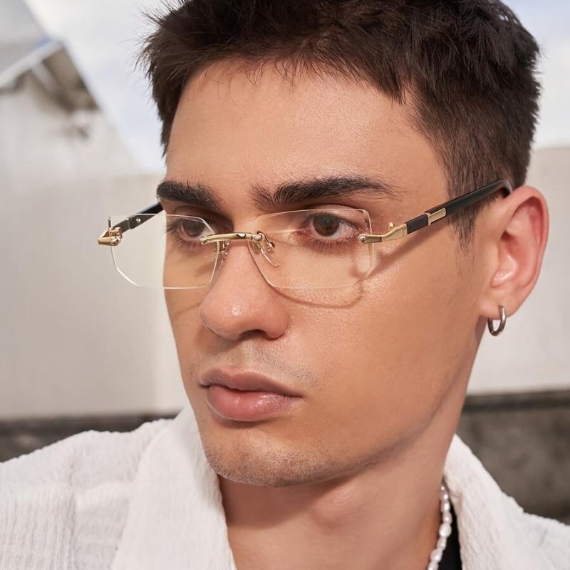 2 ks Pánské módní a jednoduché čtvercové bezrámové brýle/průhledné čočky vhodné pro každodenní domácí a Po Dressingové nošení