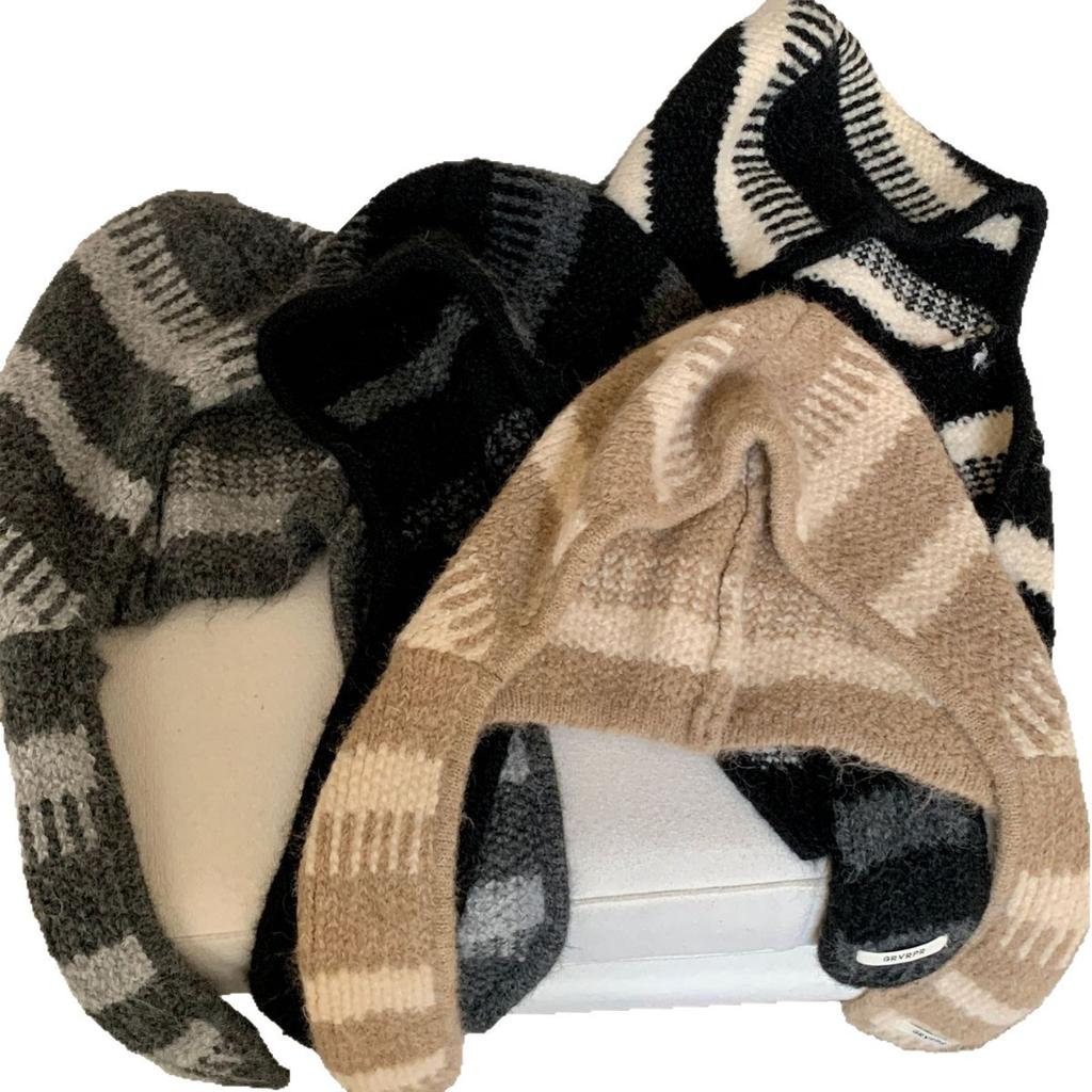 Striped Knitted Wool Hat Women's Winter Neck Protection Scarf Integrated Cold Protection Ear Protection Warm Balaclava Hat