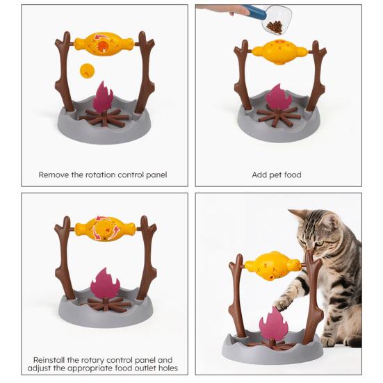 Cats Puzzle Feeder Interactive Treat Dispenser And Slow Feeder Pet BBQ Roller Cat Brain Exercise Toy Cognitive Training Game