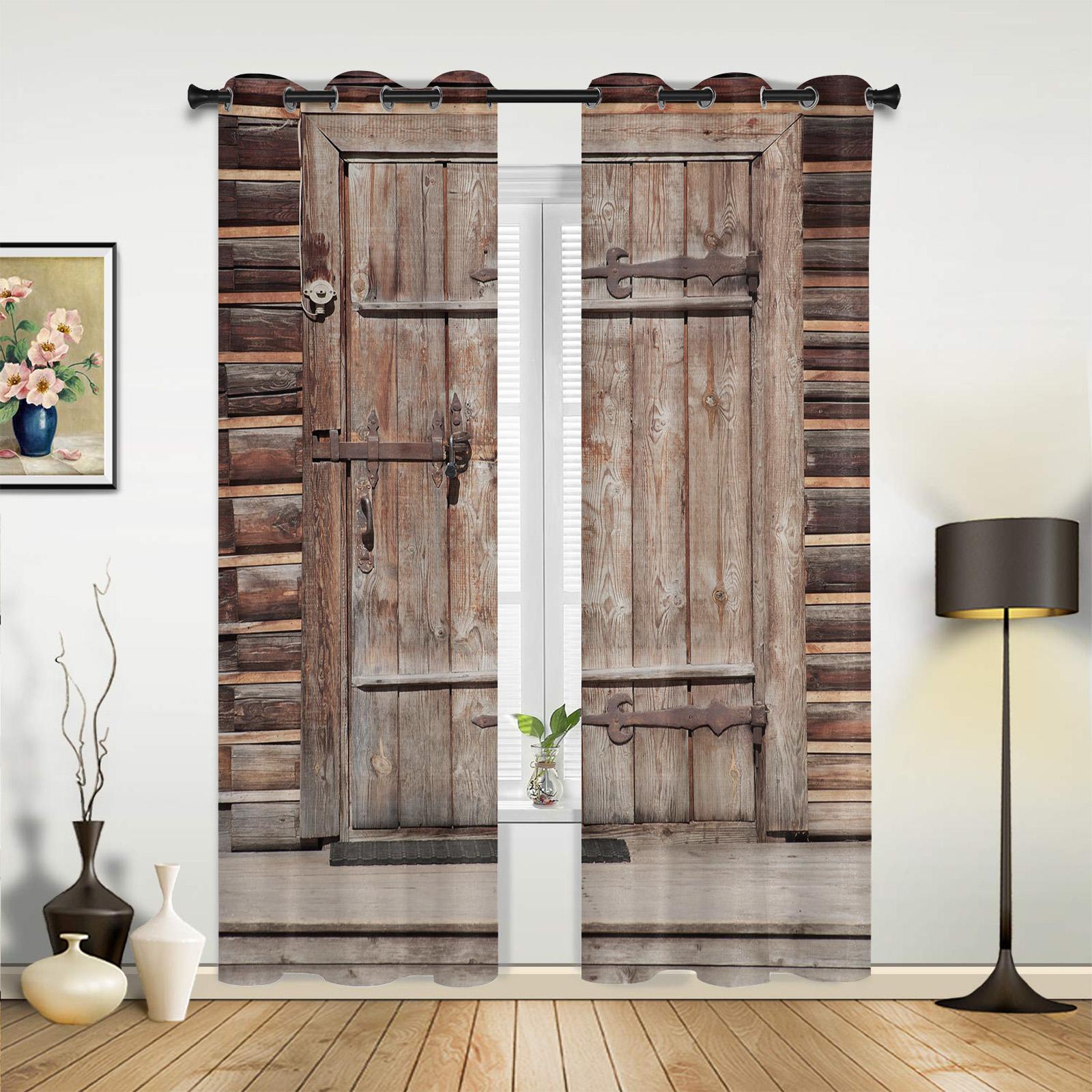 Holztür Textur Vintage Vorhänge für Schlafzimmer Wohnzimmer Vorhänge Küche Kinderzimmer Fenster Vorhang Moderne Wohnkultur 135W x 115H(cm) x1
