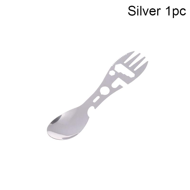

1/5 шт. Набор походной посуды 10 в 1 из нержавеющей стали для путешествий, пеших походов, столовые приборы, вилка, ложка, открывалка, снаряжение для выживания на открытом воздухе, посуда 1Pcs серебряный