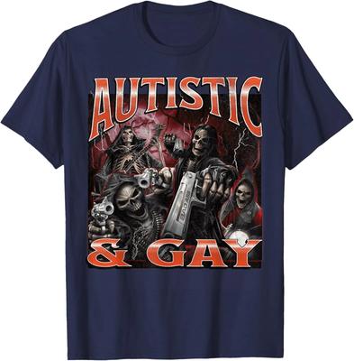 Autistic and Gay Funny Hard Skeleton Meme Bootleg T Shirt