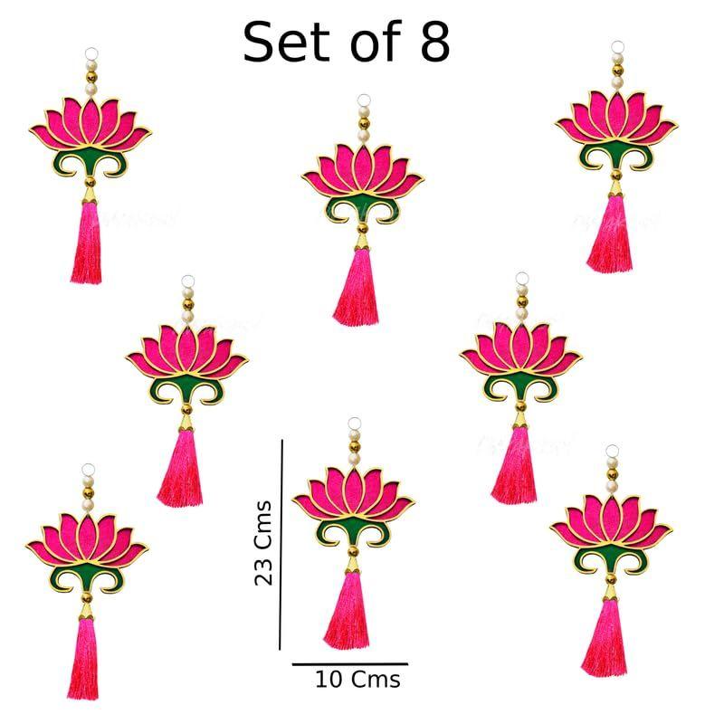 Lotus Decoration Items, 8 Pcs - Pink, Lotus Hangings for Decoration, Mandir Decorations Items, Hanging Decorative Items, Pooja Items, Pooja Decoration