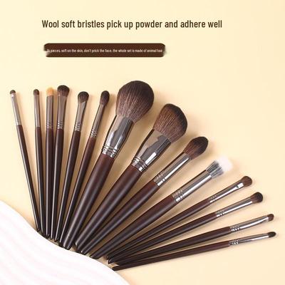 14-Piece Animal Hair Makeup Brush Set - Skin-Friendly Wool Powder Brushes