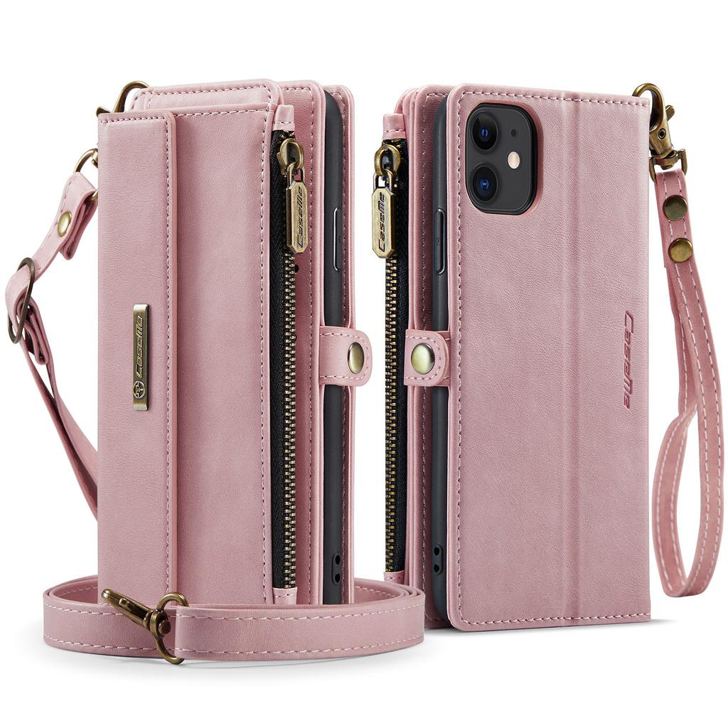 For iPhone 11 Case CASEME C39 RFID Blocking Zipper Wallet Stand Leather Cover with Strap