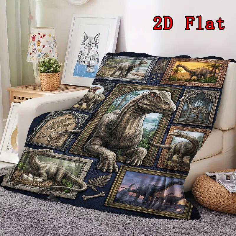 Prehistoric Dinosaur Compilation 2D Flat Pattern Flannel Blanket High quality All Seasons Warmth and Comfort Perfect for Christmas Gifts.