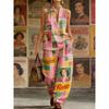 1116 set European and American women's clothing printed neck V-neck sleeveless casual pants set