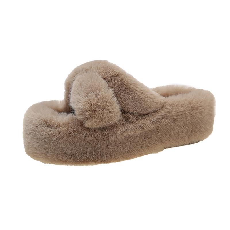 Mao Mao shoes autumn and winter new size one-character women's slippers comfortable foot cross wool shoes