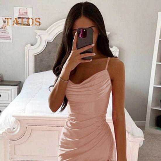 Dámské večerní šaty Skvrna na bocích rozparku Skládaný na zádech Slim Fit Špagetový pásek Maxi šaty Nízký výstřih s výstřihem bez rukávů do A na svatební hostinu