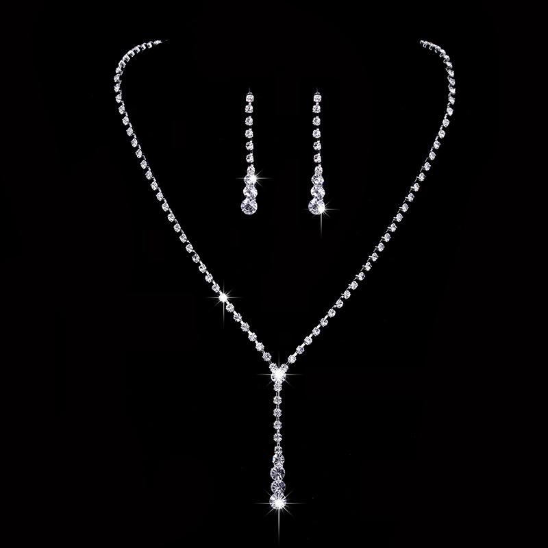 Korea Metal Claw Chain Rhinestone Wedding Necklace Bridal Necklace Earrings Jewelry Banquet Necklace Jewelry Set