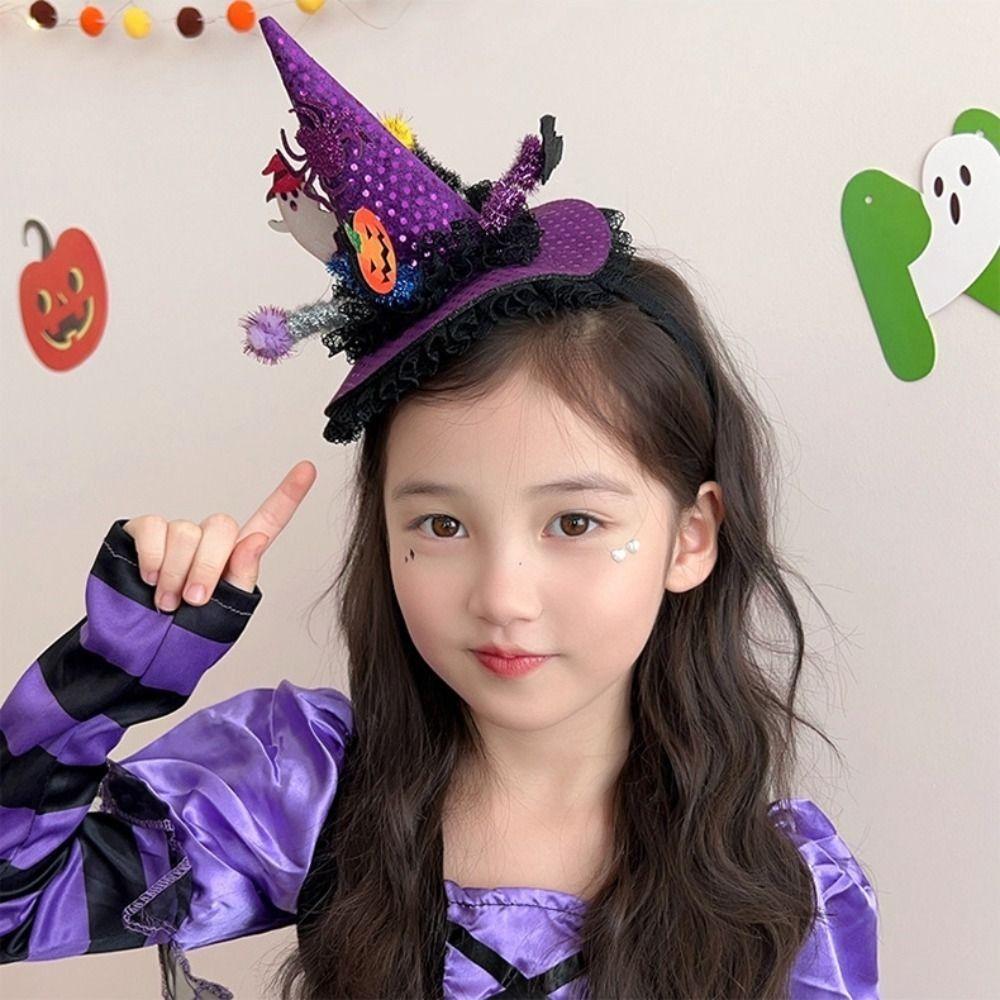 Spider Halloween Witch Hat Headband Pumpkin Cone Hat Hair Hoop Cute Halloween Party Hair Band  Kids