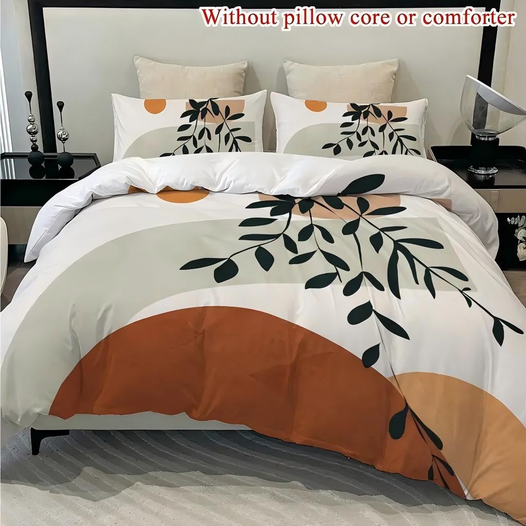 Sun Leaf Pattern 3D Printed Duvet Cover Set Pillowcases Abstract Art Style Polyester Bedding Set Soft Comforter Quilt Cover Set