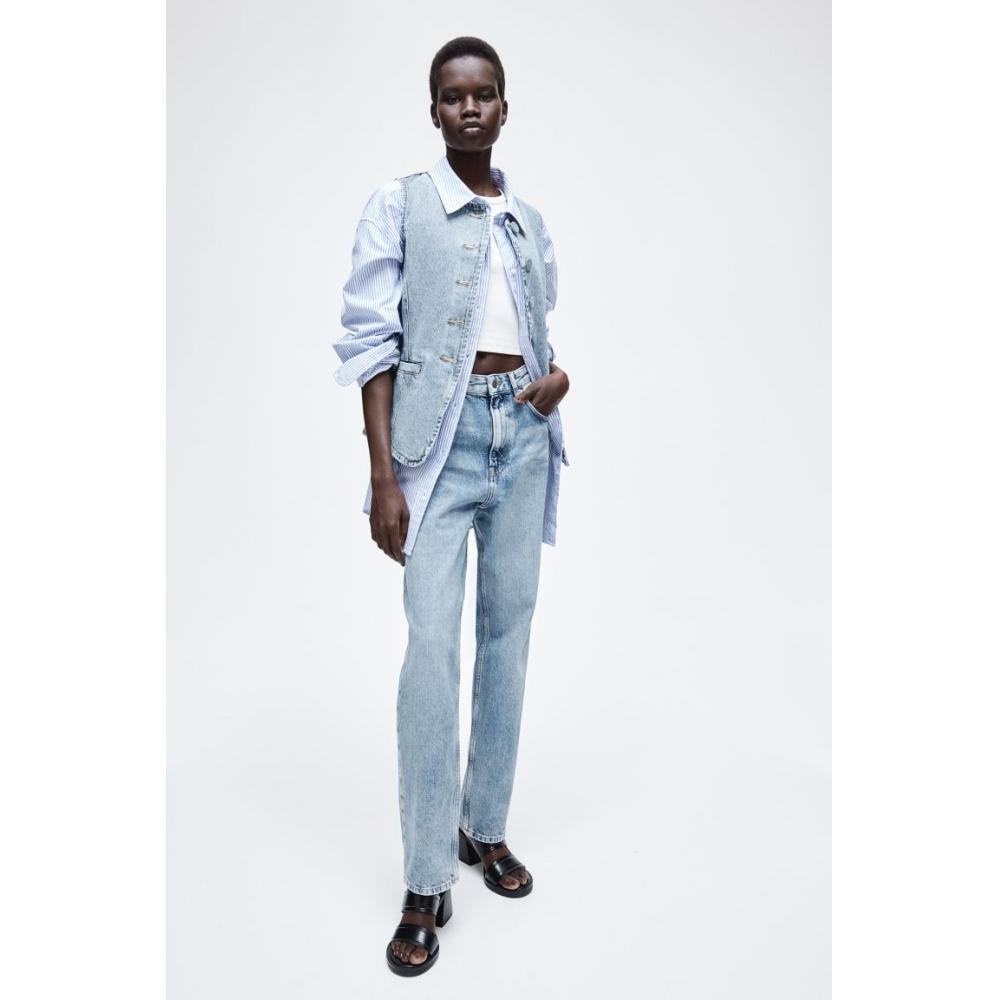 

Прямые джинсы HM с высокой талией, синие, джинсовые