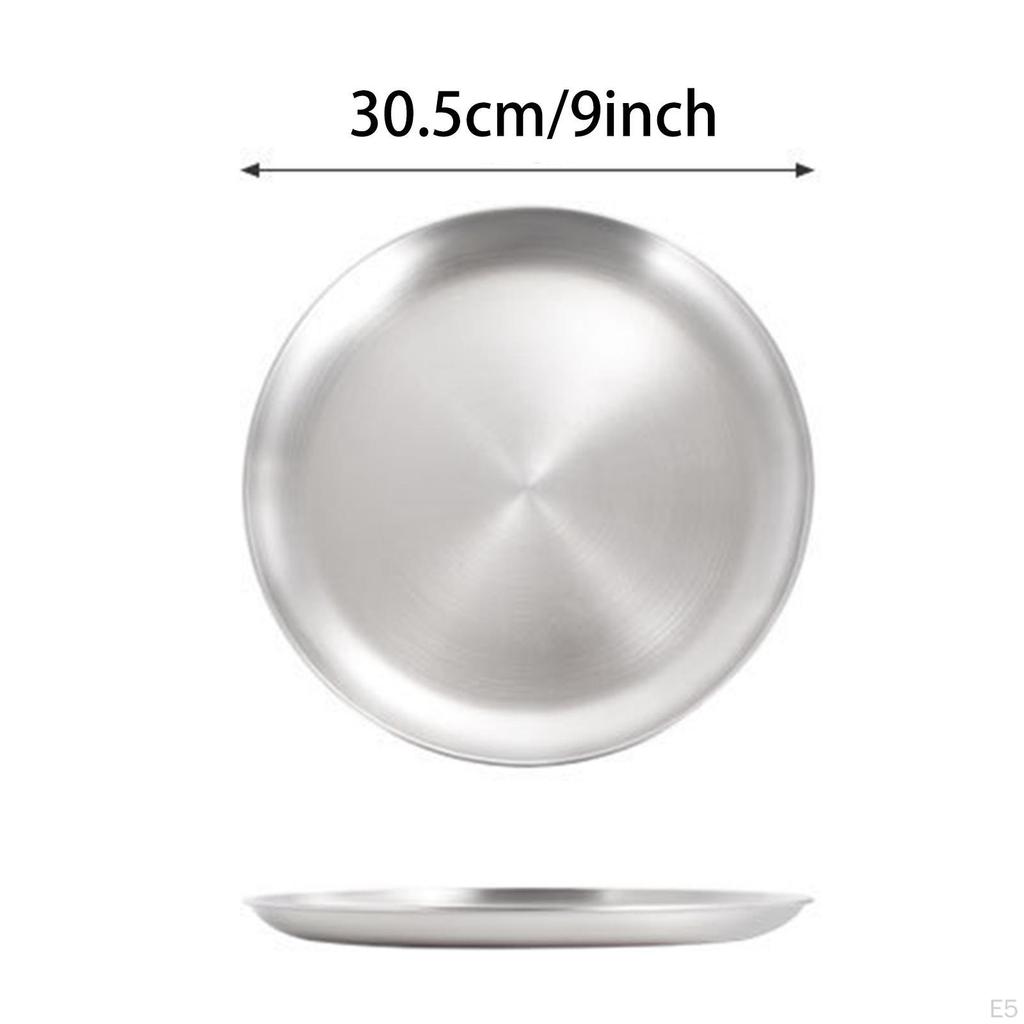 6 Pack Stainless Steel Dinner Plates, Camping Tableware, Round Pizza Tray, Outdoor
