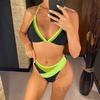 Sexy Mesh Splicing Halter Mid Waist Bikini Women Swimwear Female Swimsuit Two-pieces Bikini Set Bather Bathing Suit Swim