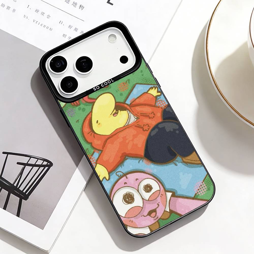 Smiling Friends Phone Case For iPhone17,16,15,14,13,12,11 Plus,Pro Max Black Border Silver  Plated Cover