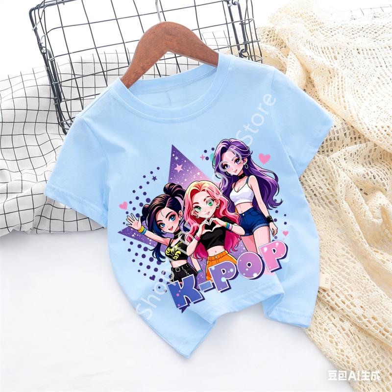 Kpop Childrens T Shirt Cartoon Graphic Short Sleeve Summer Comfortable Top Funny Gift for Fans Harajuku TShirts Girls Clothes