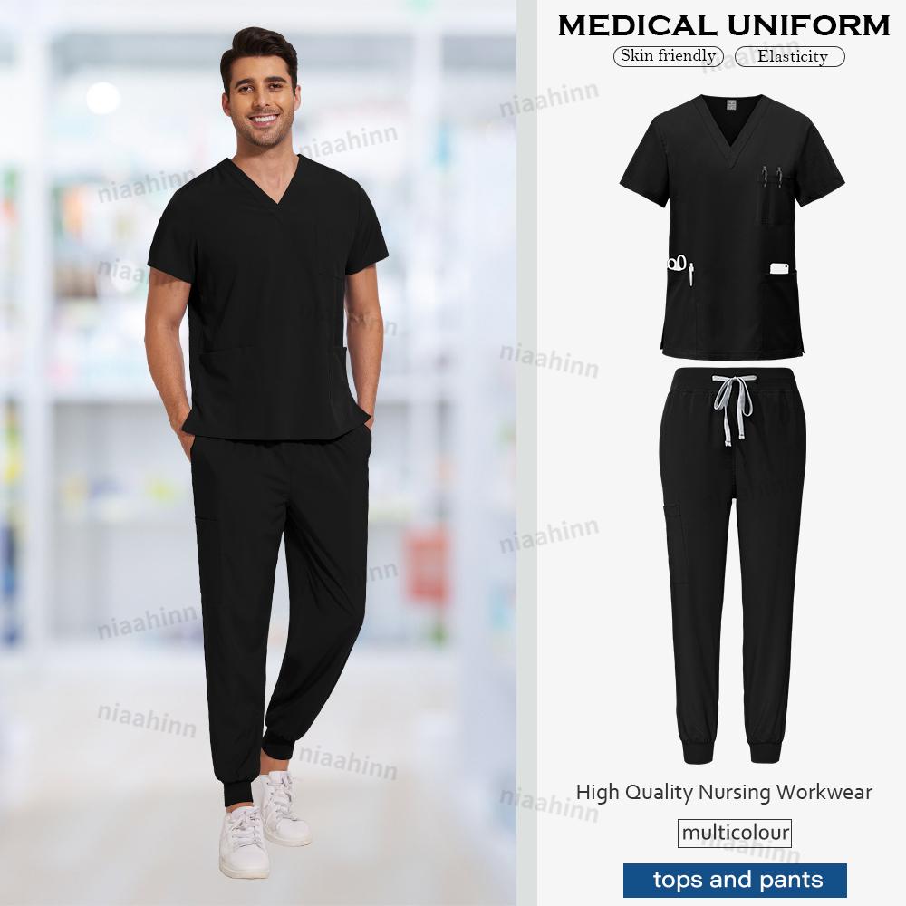 Scrubs Men Women Scrubs Uniforms Medical Jogger Set Nurses Accessories Dental Clinic Pet Grooming Scrub Top Pants Sets