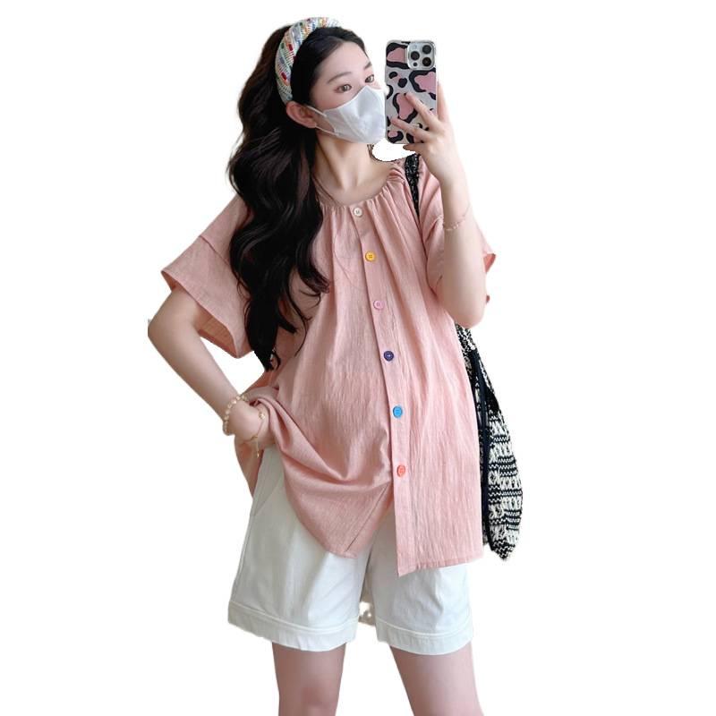 2026 Korean Puff Sleeve Doll Shirt & Belly Support Shorts Set