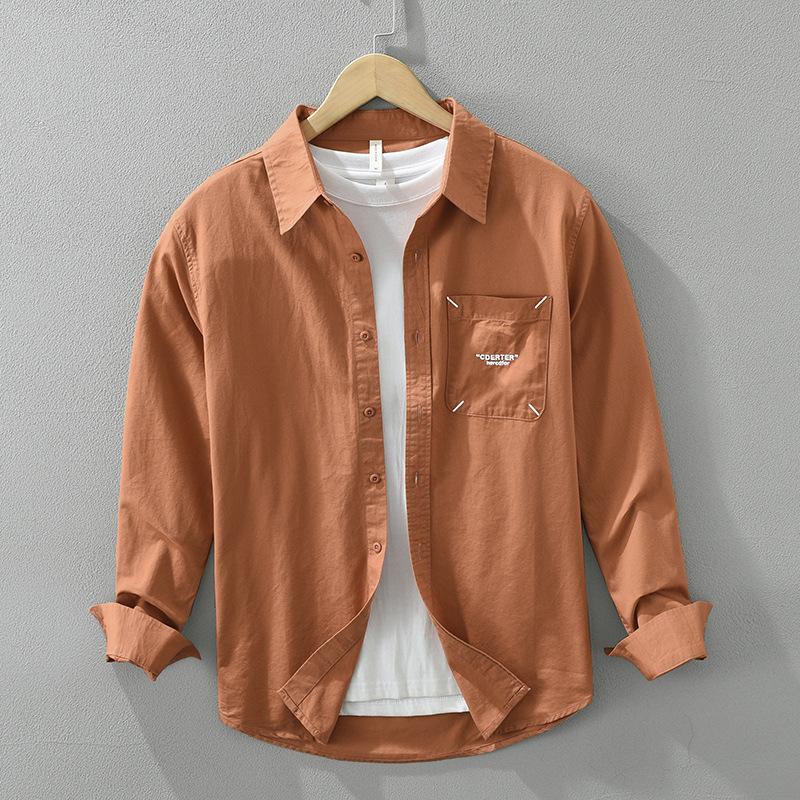 

Весенне-летняя мужская рубашка с длинным рукавом, повседневная, 100% хлопок, мягкая и удобная рубашка на пуговицах с карманом, повседневные, простые в стиле, универсальные мужские топы XXXL оранжевый
