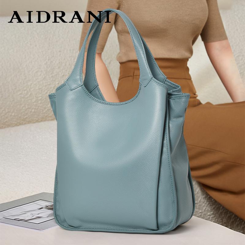 Aidrani  Women's genuine leather shoulder bag, large capacity fashionable tote bag, minimalist design cowhide handbag