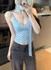 #Summer new pure desire wind three-dimensional flocking polka dot printing sling vest female slim fixing belt chest pad