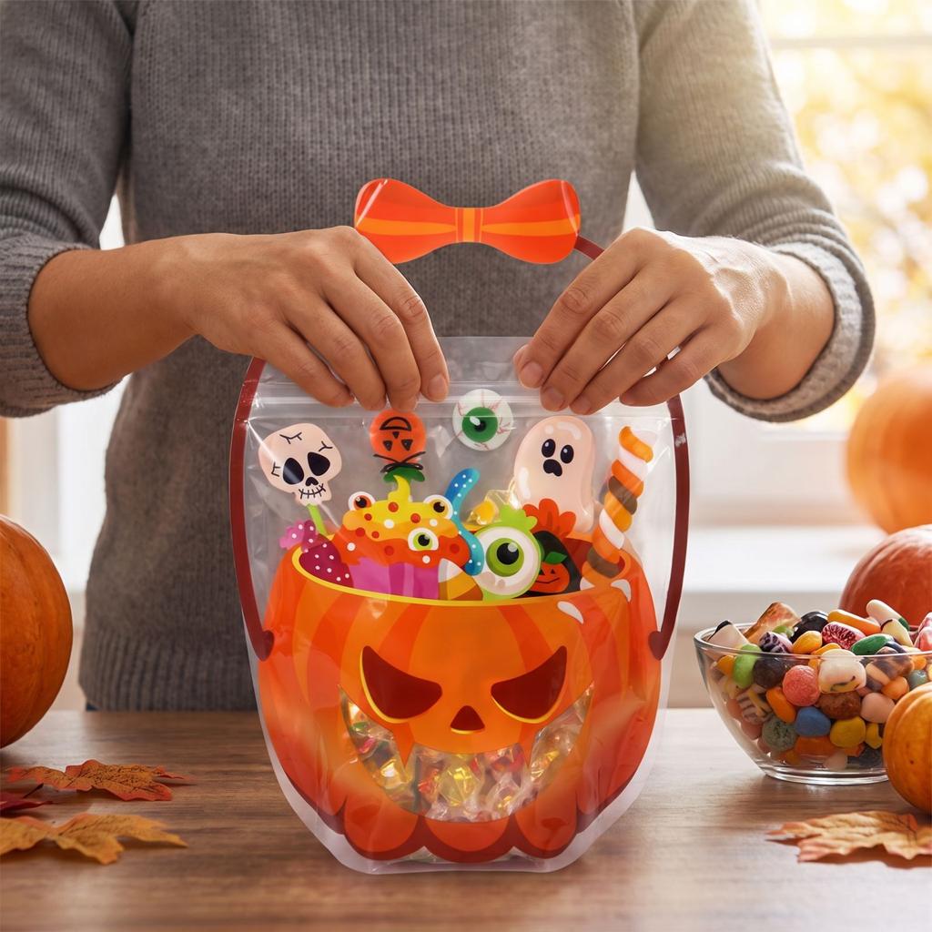 Halloween Party Bags Self-Standing Sealed Bags for Snacks and Candy - Kindergarten Gift Exchange
