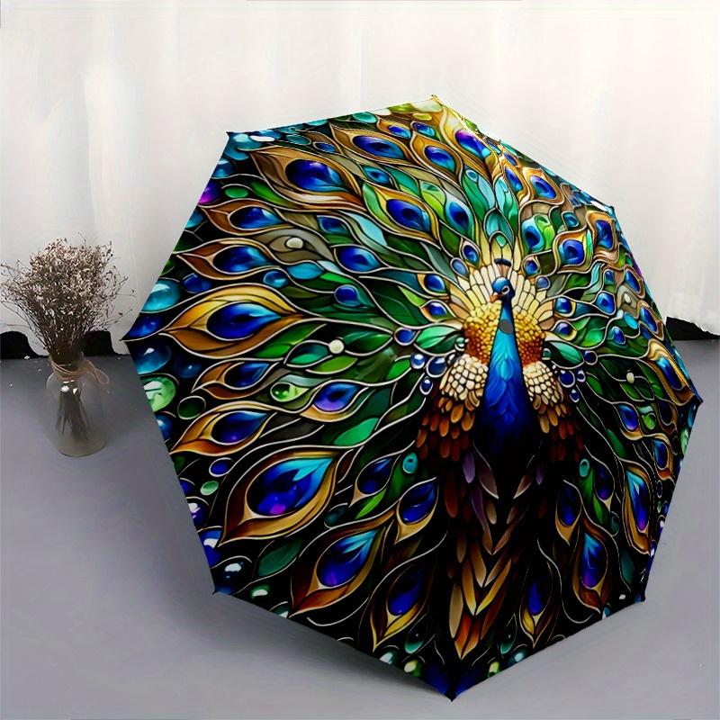 1pc Stained Glass Peacock Automatic Opening and Closing Umbrella - Suitable for Various Occasions, Outdoor Activities, Lightweight and Durable Automat