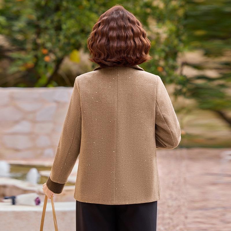Women's Spring Woolen Lapel Coat - Stylish Thin Cardigan for Mothers