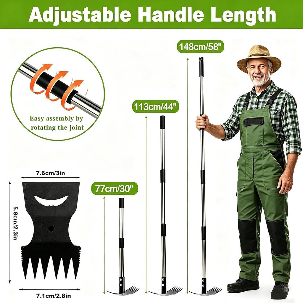 Weeding Tools, 58in Weed Remover Tool Gardening Tools, 2 In 1 Manual Garden Hoe with Long Handle, Heavy Duty Stainless Steel for Garden Digging Lawn