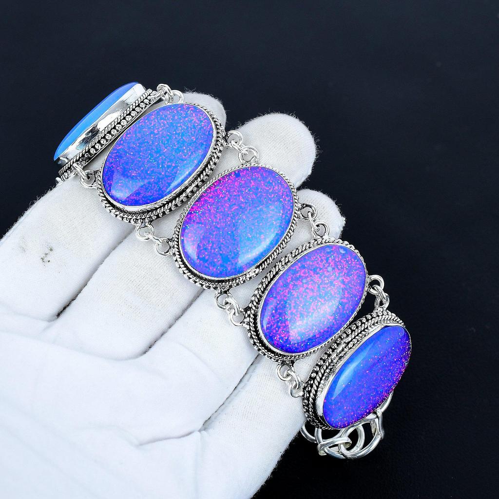 Armband mit blauem, glänzendem Triplet-Opal, handgefertigtes Armband aus 925er Sterlingsilber, Silberschmuck, besonderes Geschenk