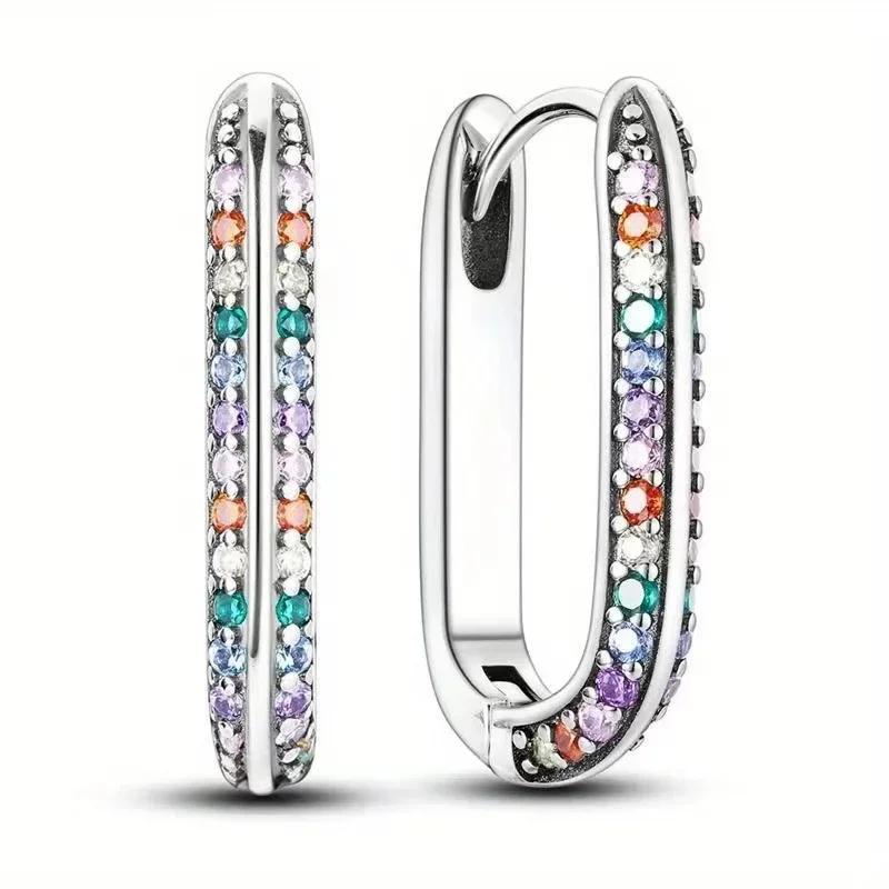 Simple Fashion Women's Earrings Geometric Color Inlaid with Zircon Personalized Trend Niche Light Luxury High-end Trend Party