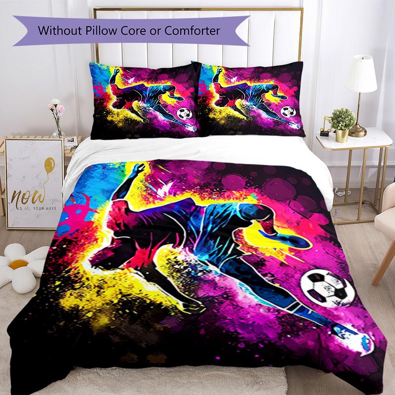 Soccer Bedding Set Breathable Duvet Cover with Pillowcases Decorative Bed Linen for Bedroom Home Decoration Birthday Gift