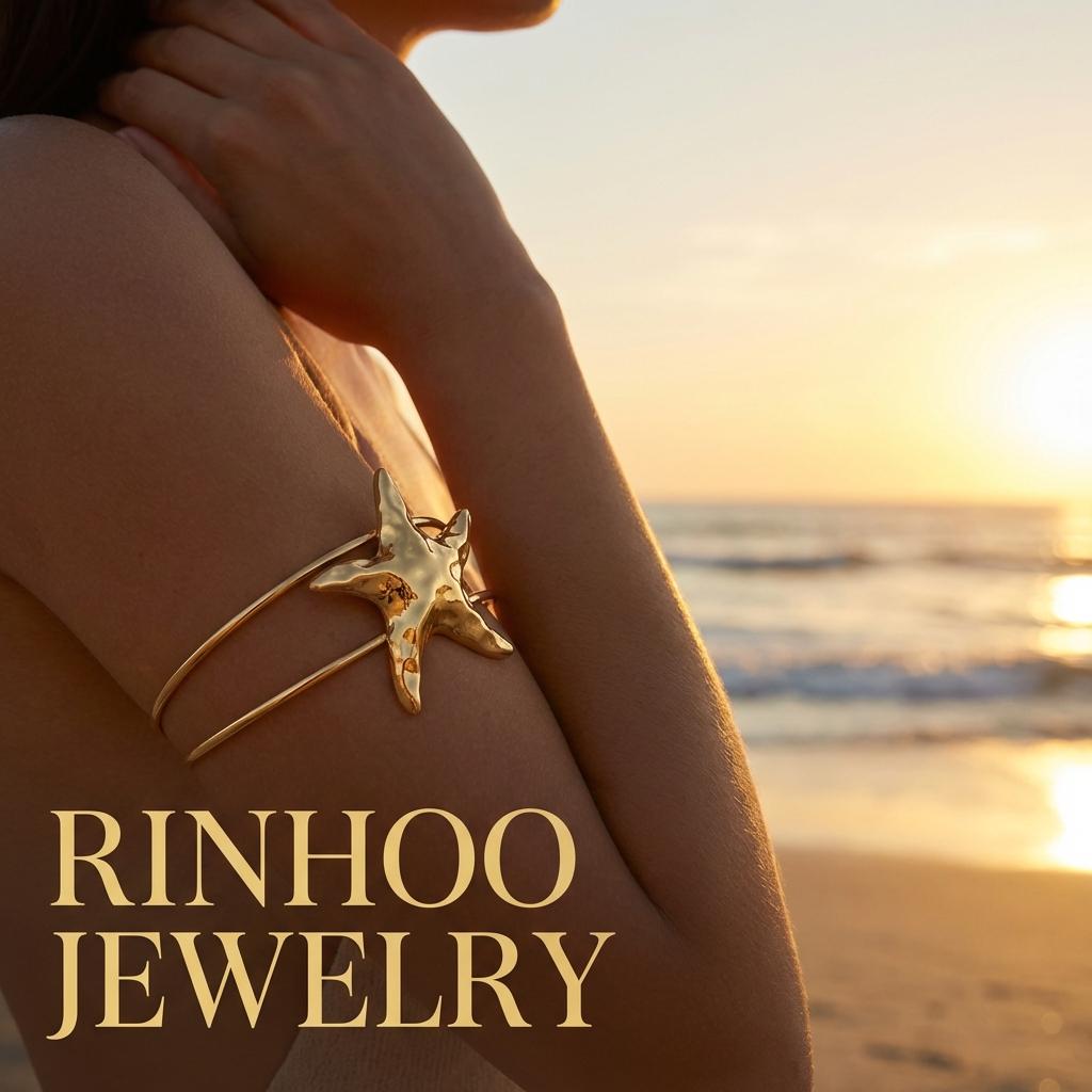 Gold Color Starfish Arm Cuff Upper Arm Bracelet  for Women Adjustable Boho Double Wire Bangle Summer Beach Wedding Jewelry Gift