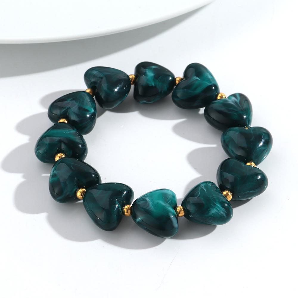 New Acrylic Heart Beaded Elastic Bracelet for Women Trendy Multicolor Resin Love Handmade Bracelets Valentine's Day Jewelry Gift