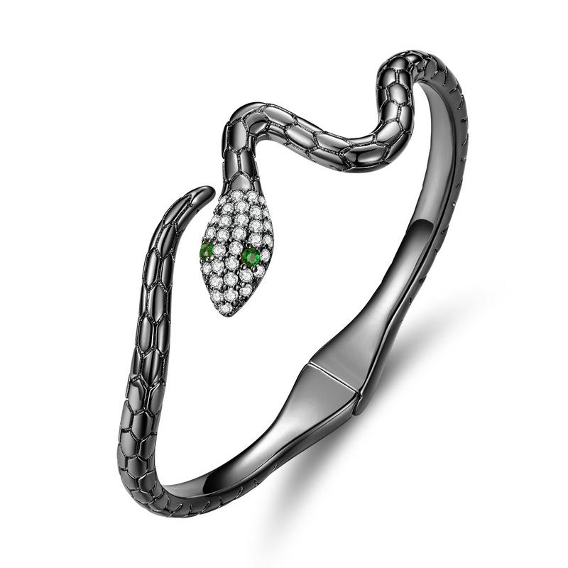 WOSTU Silver Color Classical Snake Open Bangle Bracelets For Women Men Green White Zircon Charm Bracelet Unique Jewelry Gift