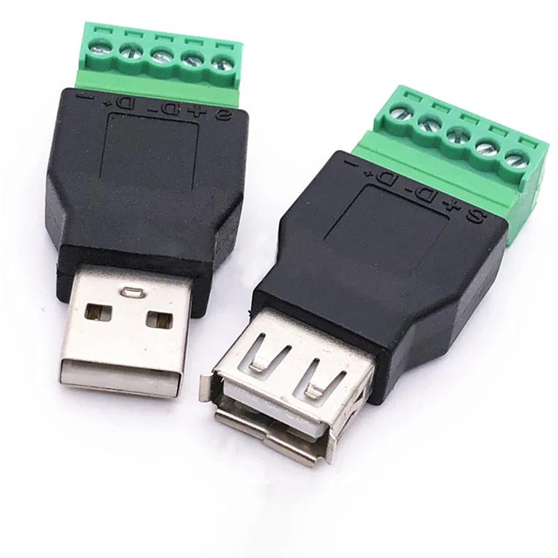 USB 2.0 Type A Male/Female To 5 Pin Screw Connector USB Jack with Shield USB2.0 To Screw Terminal Plug No Welding Required