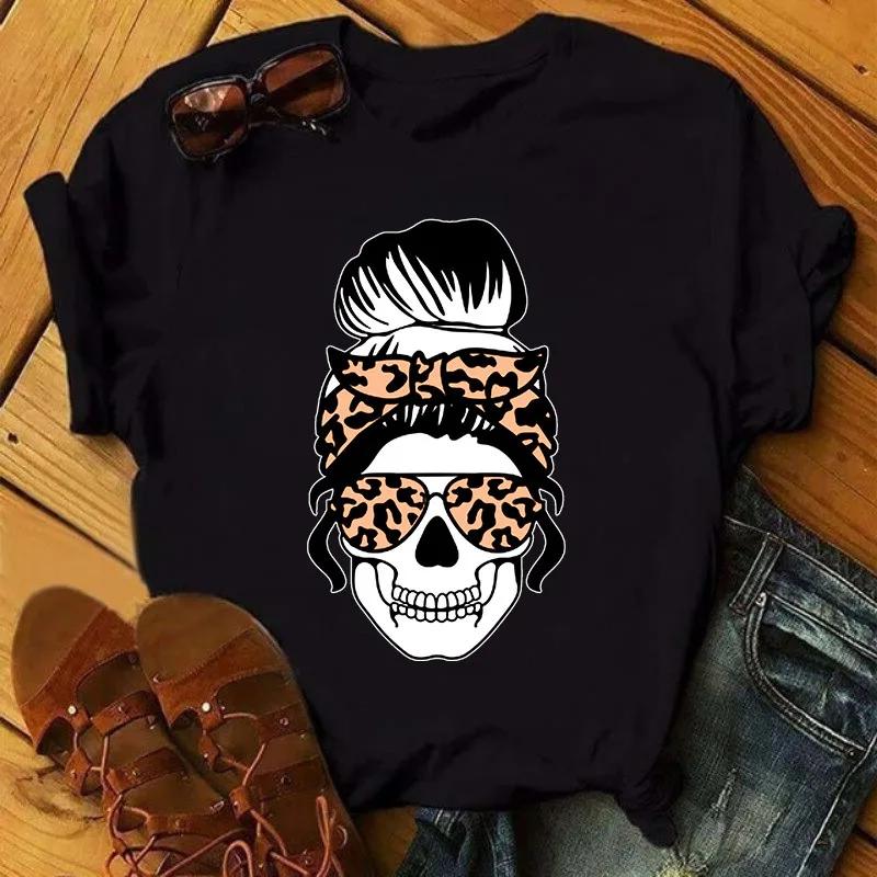 Skull Head Momlife Print Women T Shirt Short Sleeve O Neck Loose Women Tshirt Ladies Tee Shirt Tops Camisetas Mujer