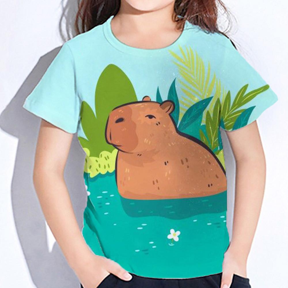 Teen Girl Clothes Summer Short Sleeve Capybara Kawaii T-Shirt for Girls Years Kids Tops 3D Graphic Tshirts Fashion Tees