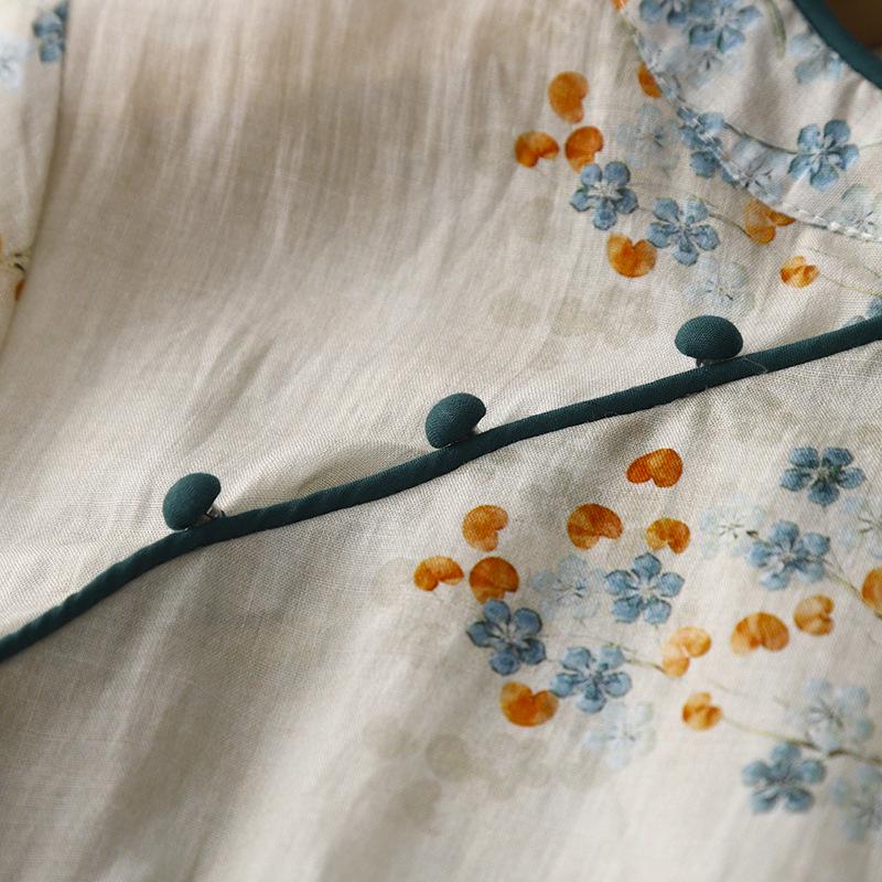 2023 New Women's Retro Floral Stand Collar Short-Sleeve Qipao Dress