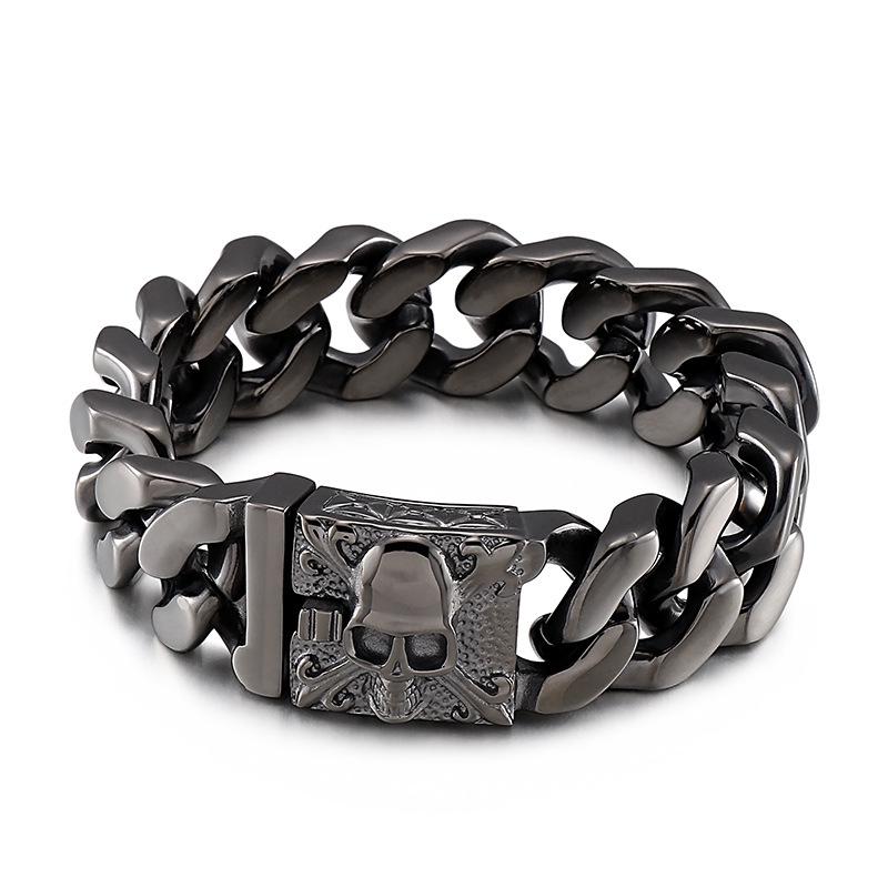 Personalized Men's Titanium Cuban Chain Skull Bracelet