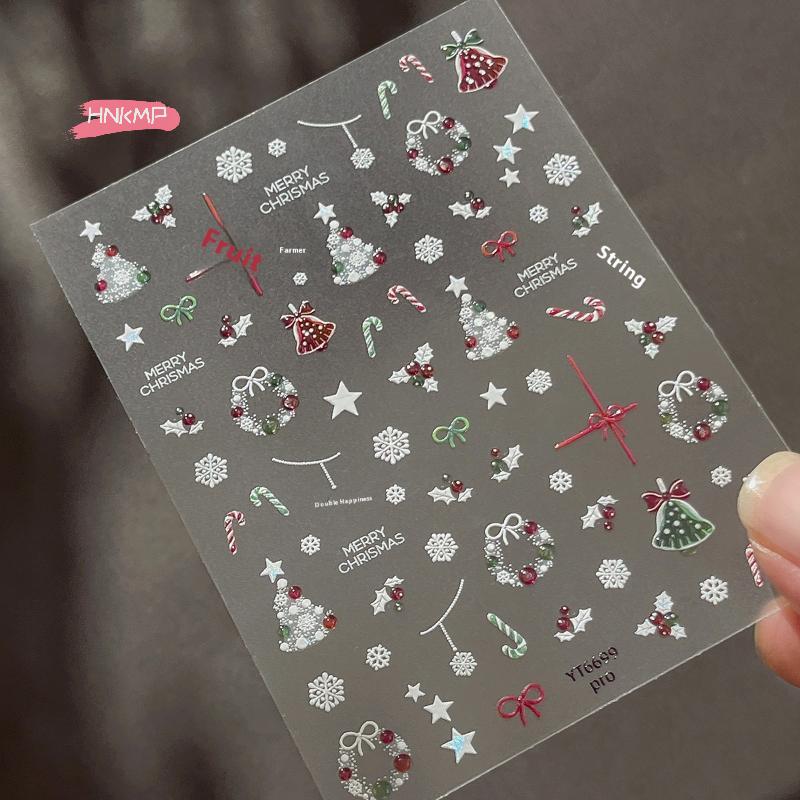 1Pcs Christmas Nail Art Stickers Bronzing Snowflakes Cute Cartoon Santa Claus & Christmas Tree Manicure Decals DIY for Holiday