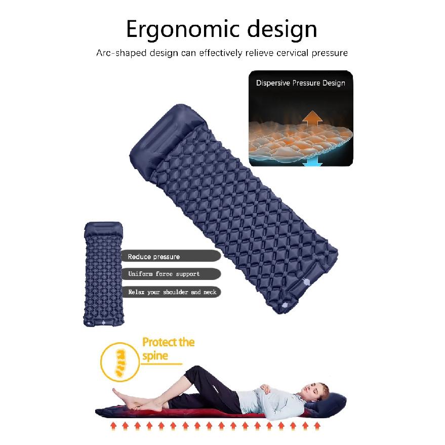 Outdoor Camping Inflatable Mattress Sleeping Pad With Pillows Ultralight Air Mat Built In Inflator Pump Hiking