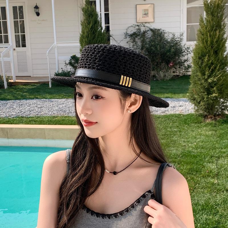 Hollow Straw Top Hat Women'S Summer Sunscreen Sun Hat Versatile Outing Wide-Brimmed Bucket Hat Tide