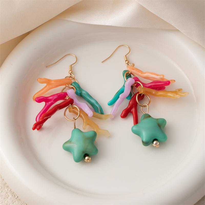

Dopamine Vacation Style Colorful Acrylic Corals Dangle Earrings for Women Bohemian Shell Pendant Earring Summer Beach Jewelry