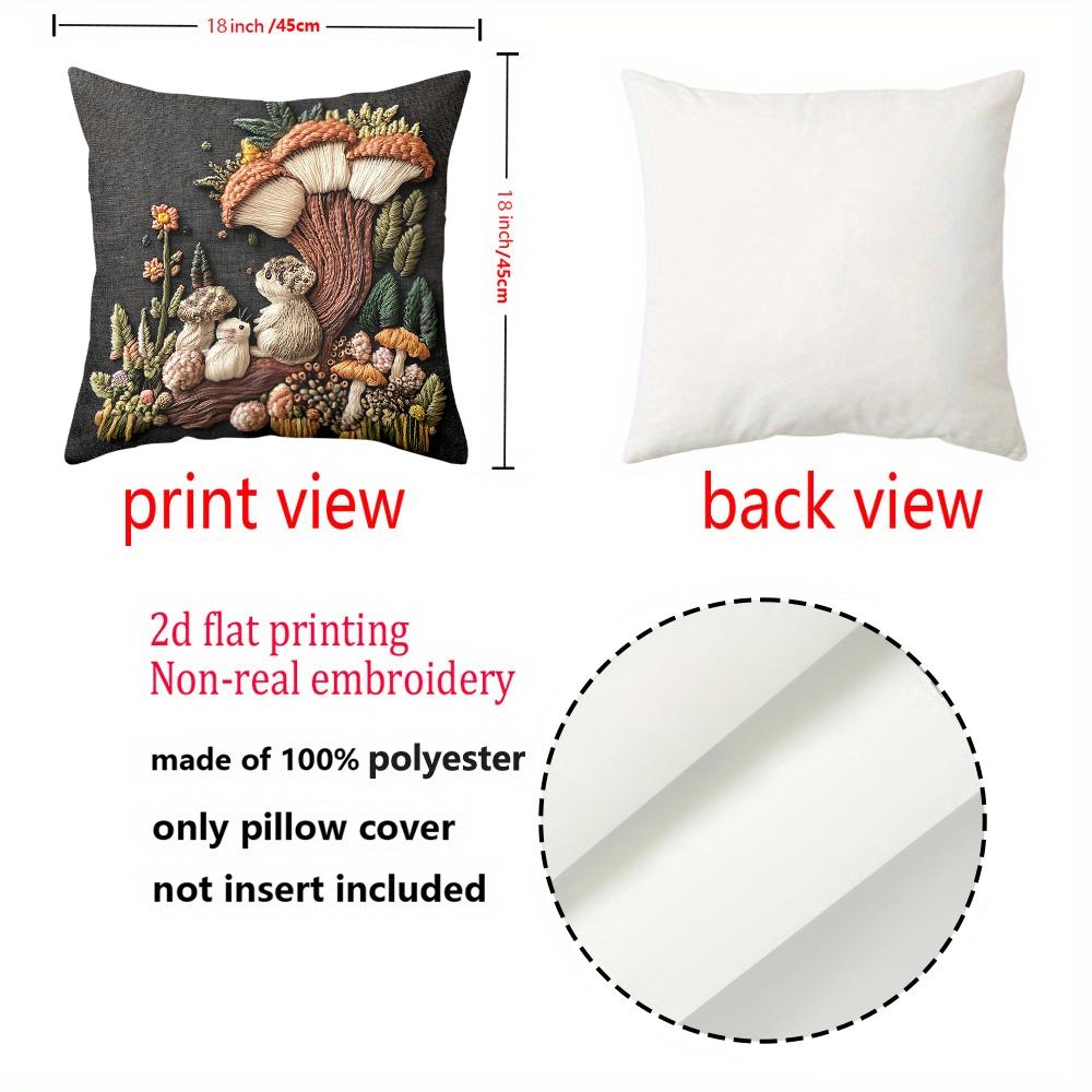 2D Flat Printing Embroidered Mushroom Hamster Design Cushion Pillow Polyester Pillowcase Sofa Decorative Cushion Cover